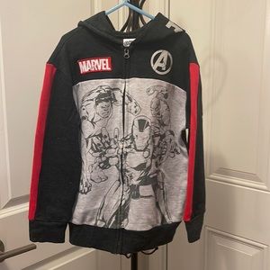 Boys Marvel jacket with hood, size 6/7, gray and red